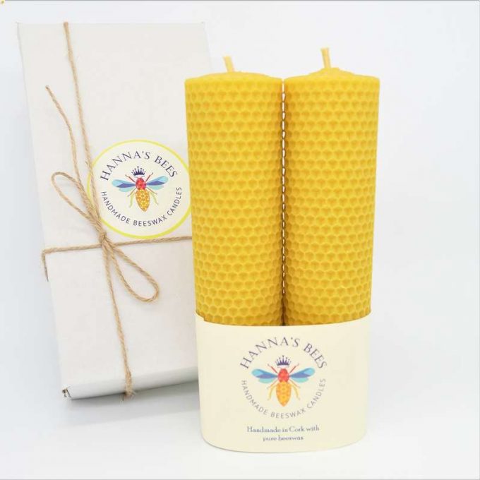 Tall slim pair beeswax candles