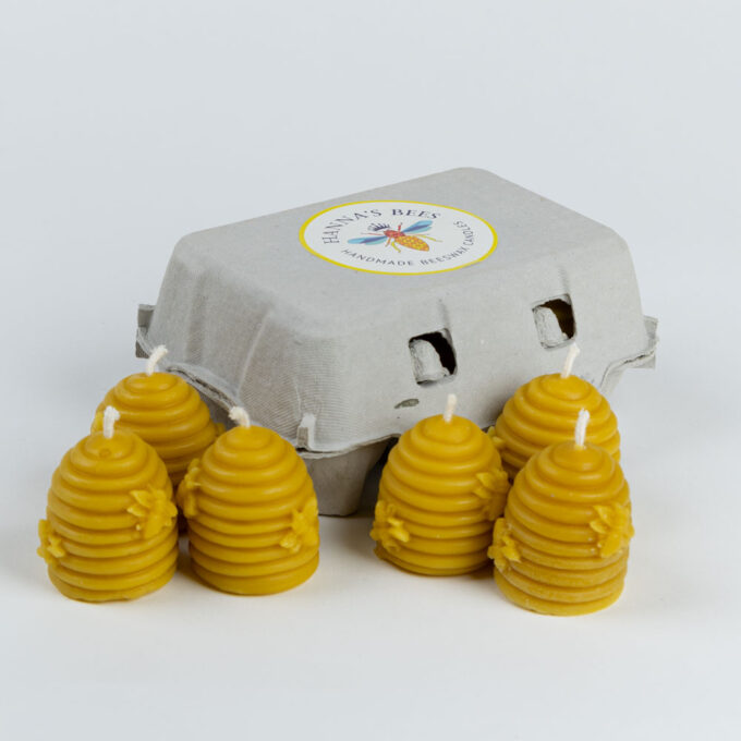 Hanna's Bees Beeswax beehive candles box of 6 egg