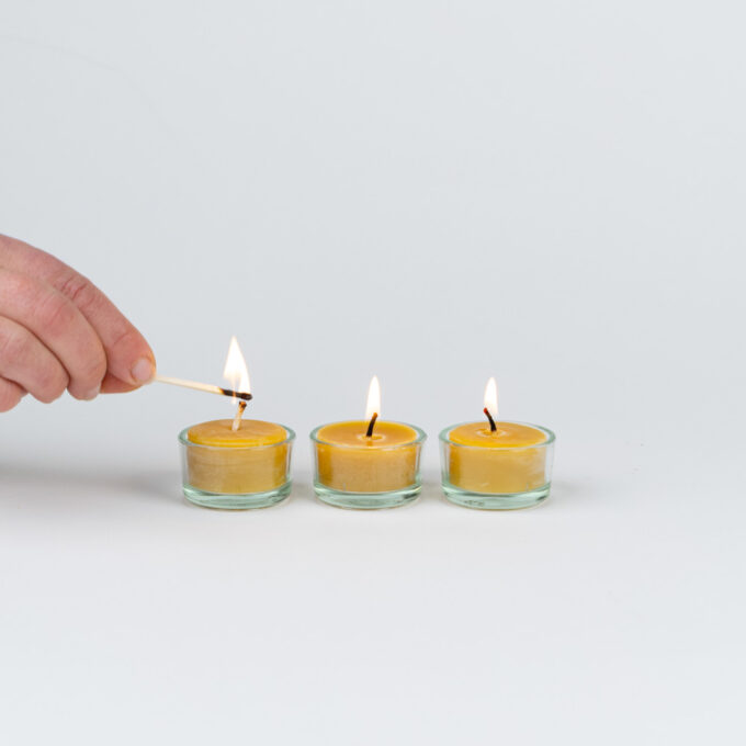 Hanna's Bees-Beeswax Tealight Candles lit